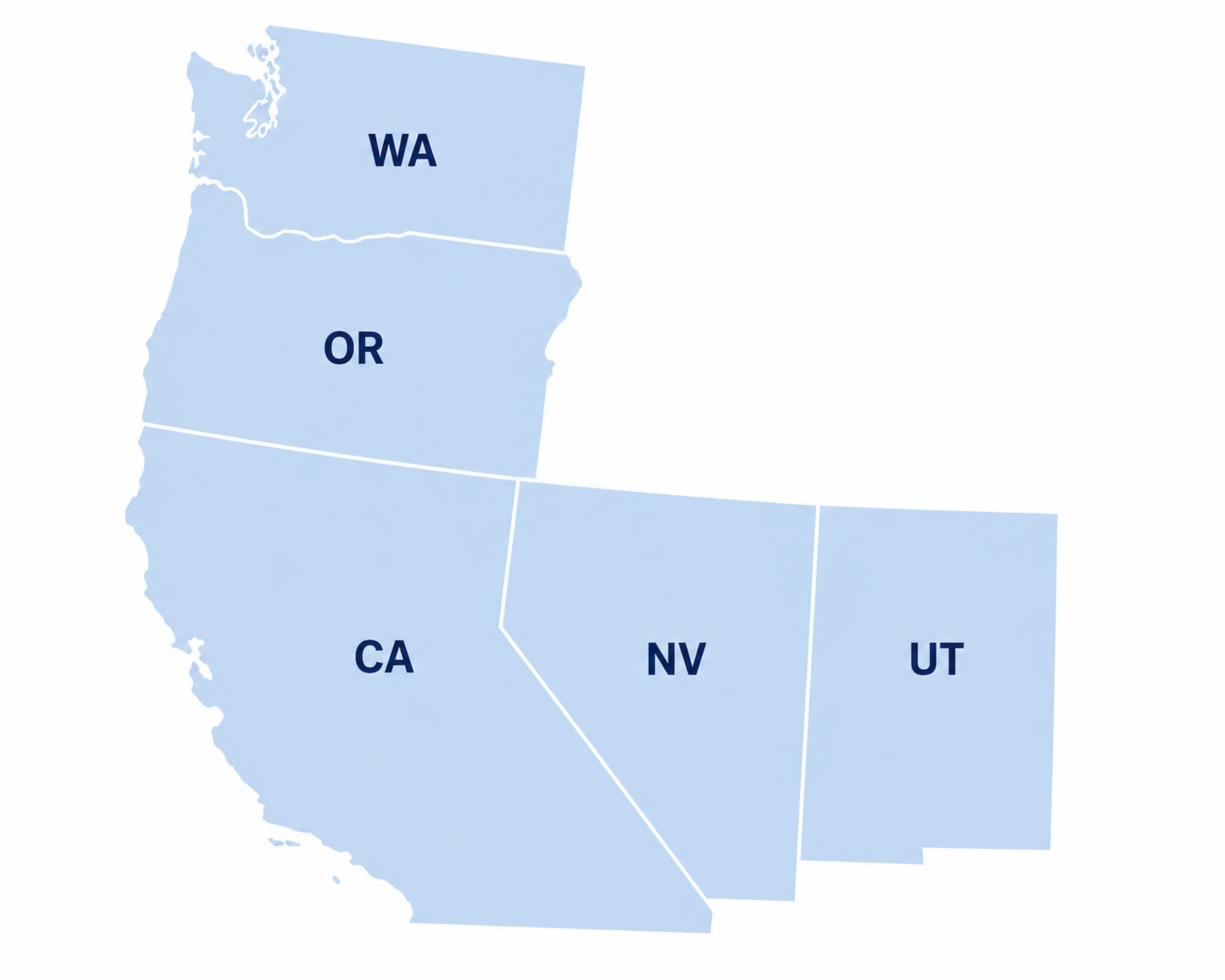 Map of the Pacific Northwest and Mountain Corridor region showing Washington, Oregon, Nevada, Utah, and California.